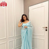 Sky Blue Jimmy Choo Stylish Saree With Stitched Blouse