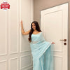 Sky Blue Jimmy Choo Stylish Saree With Stitched Blouse