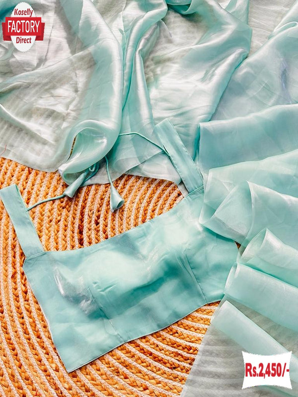 Sky Blue Jimmy Choo Stylish Saree With Stitched Blouse