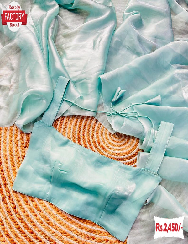 Sky Blue Jimmy Choo Stylish Saree With Stitched Blouse