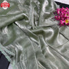 Dusty Green Pure Burberry Silk Hand Stone Work Partywear Saree