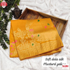 Yellow Pure Soft Dola Rich Zari Weaving Dola Silk Saree