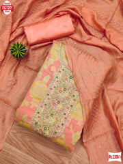 Peach Jacquard Embroidered And Handwork Kurtha Suruwal Piece