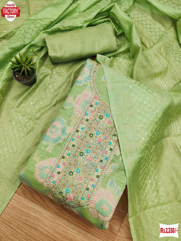 Mint Green Jacquard Embroidered And Handwork Kurtha Suruwal Piece