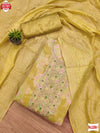 Light Yellow Jacquard Embroidered And Handwork Kurtha Suruwal Piece