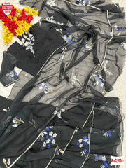 Black Tabby Silk Floral Lehenga Styled Saree