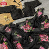 Black Floral Pure Organza Handwork Saree With Stitched Blouse