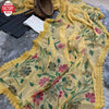 Yellow Shimmer Chiffon Handprinted Partywear Saree