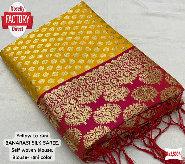 Yellow Pure Banarasi Silk Rich Zari Weaving Saree