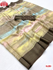 Beige Multi-colour Chiffon Abstract Printed Saree