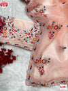 Peach Organza Multi-sequins And Threadwork Partywear Saree