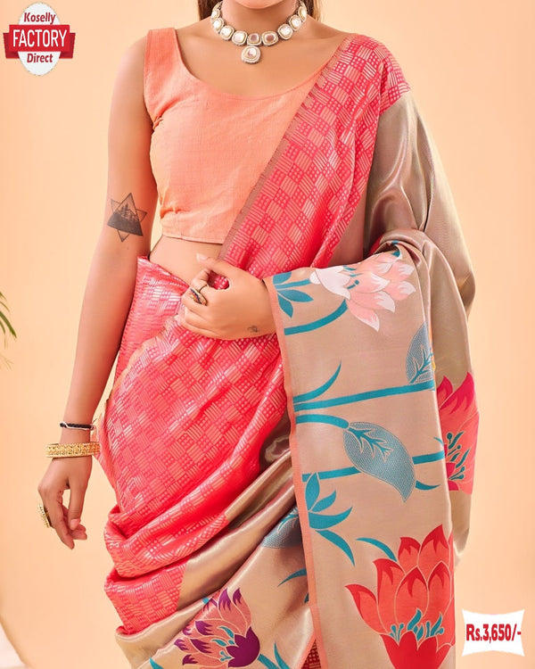 Pink Pure Paithani Silk Rich Weaving Partywear Saree