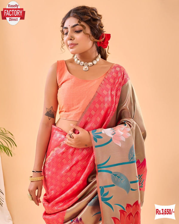 Pink Pure Paithani Silk Rich Weaving Partywear Saree