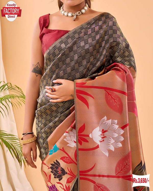 Black Pure Paithani Silk Rich Weaving Partywear Saree