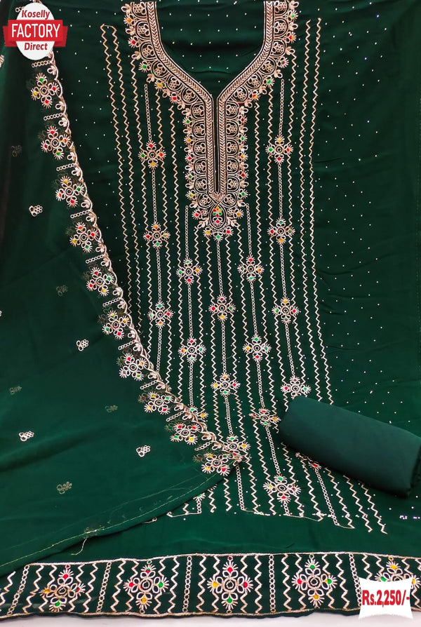 Dark Green Georgette Embroidered Kurtha Suruwal Piece