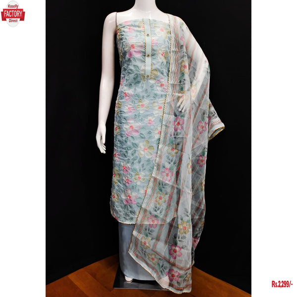 Steel Grey Organza Silk Kurtha Suruwal Piece With Work