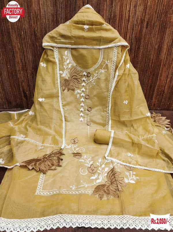 Limeade Chanderi Embroidered Kurtha Suruwal Piece