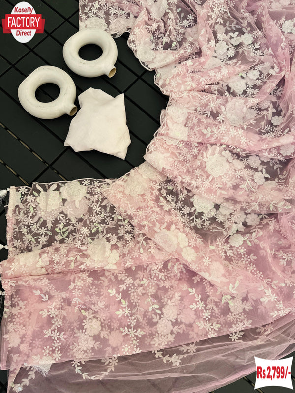 Pink Heavy Net Thread And Sequins Work Fancy Saree