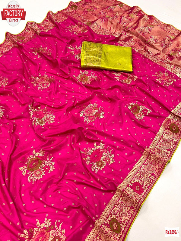 Pink Pure Dola Silk Banarasi Meenakari Work Saree