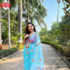 Sky Blue Soft Organza Embroidered Partywear Saree