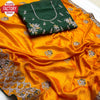 Yellow Vichitra Blooming Silk Partywear Embroidered Saree