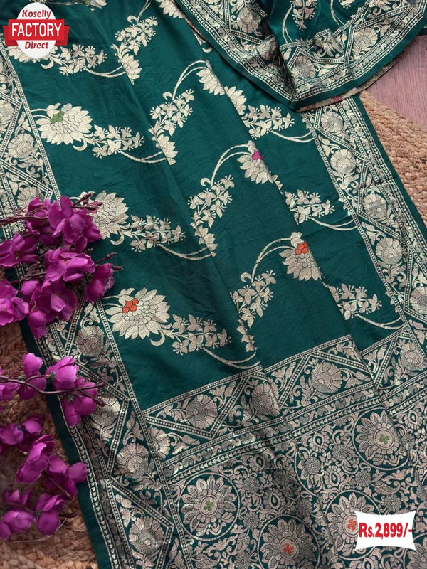 Dark Green Semi Viscose Banarasi Silk Saree