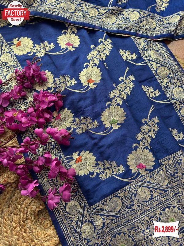 Navy Blue Semi Viscose Banarasi Silk Saree