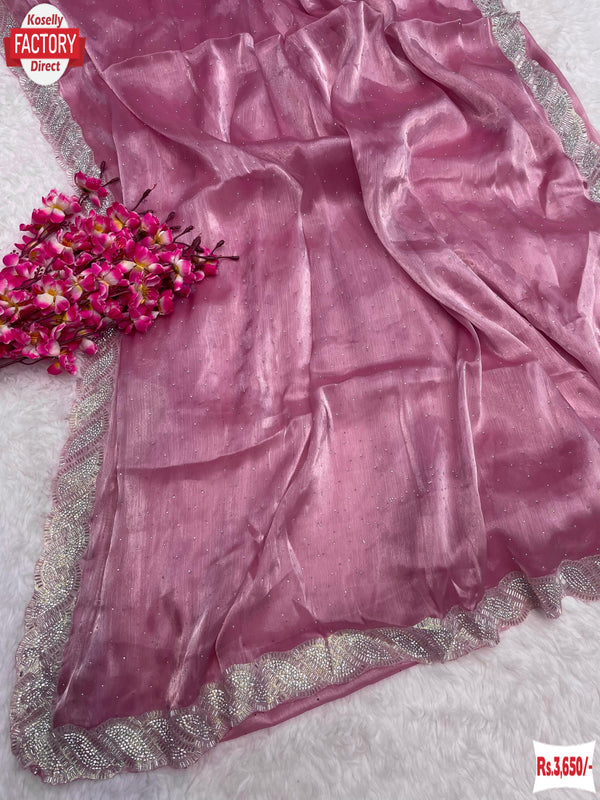 Pink Pure Jimmy Choo Partywear Stone Work Saree