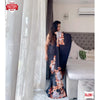 Black Satin Silk Digital Print With Hand Zardosi And Khatli Work Saree