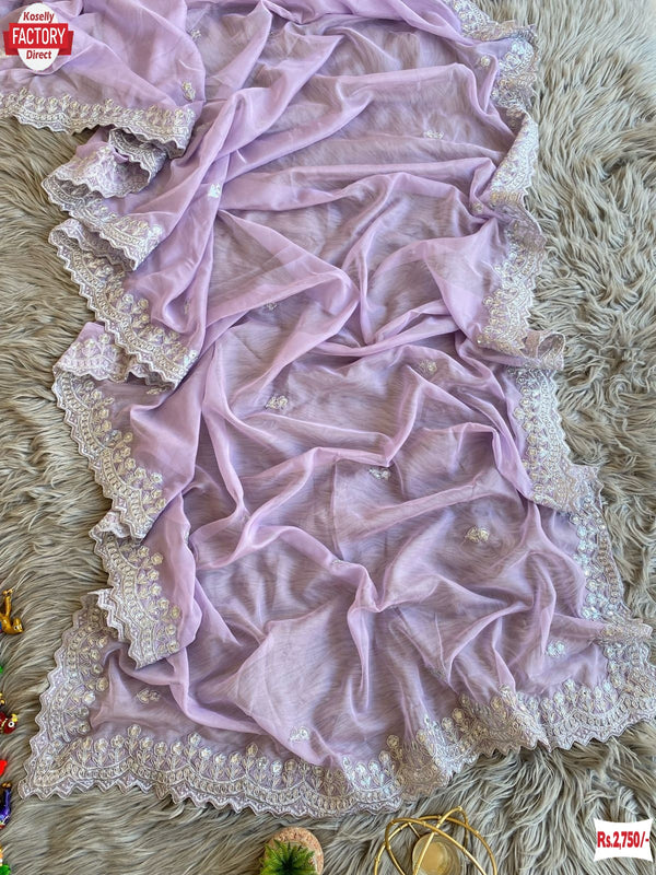 Lavender Pure Soft Organza Partywear Saree