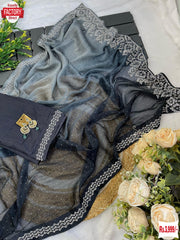 Black And Grey Multi-shaded Pure Soft Silk Partywear Saree