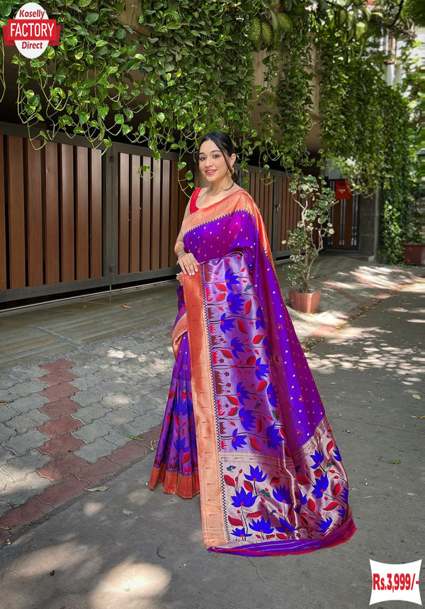 Purple Pure Banarasi Paithani Silk Partywear Saree