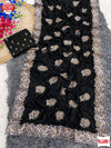 Black Vichitra Silk Embroidered Partywear Saree