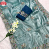 Sky Blue Jimmy Choo Silk Embroidered Partywear Saree