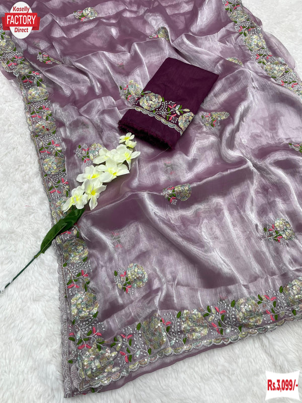 Lavender Jimmy Choo Silk Embroidered Partywear Saree