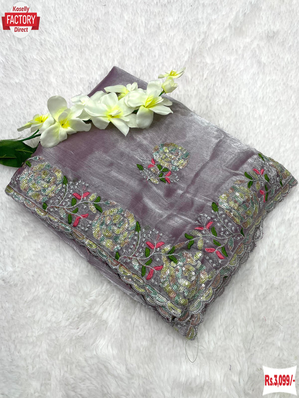 Lavender Jimmy Choo Silk Embroidered Partywear Saree