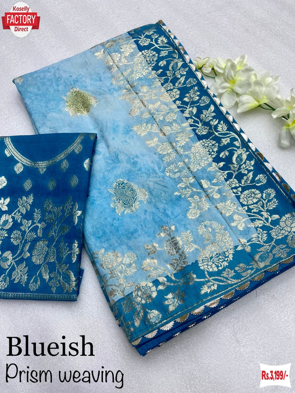 Blue Viscose Weaving Saree With Prism Print