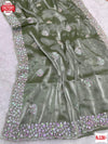 Dusty Green Jimmy Choo Partywear Saree With Sequins Embroidery