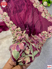 Wine Pure Rangoli Silk Embroidered Partywear Saree
