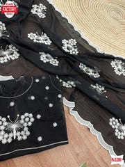 Black Pure Tabby Organza Saree With Stone Worked Border