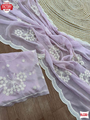 Baby Pink Pure Tabby Organza Saree With Stone Worked Border