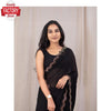 Black Pure Chiffon Saree With Velvet Zircon Cut-work Border