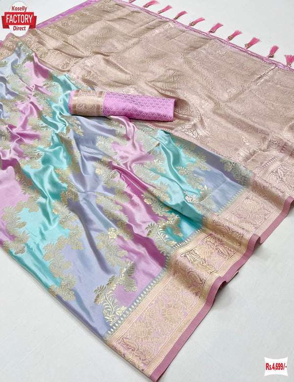 Pure Satin Silk Banarasi Weaving Multi-colour Partywear Saree