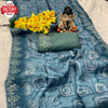 Blue Cotton Silk Digital Printed And Sequins Embroidered Saree