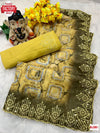 Yellow Cotton Silk Digital Printed And Sequins Embroidered Saree