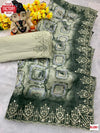 Light Green Cotton Silk Digital Printed And Sequins Embroidered Saree
