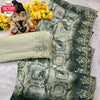 Light Green Cotton Silk Digital Printed And Sequins Embroidered Saree