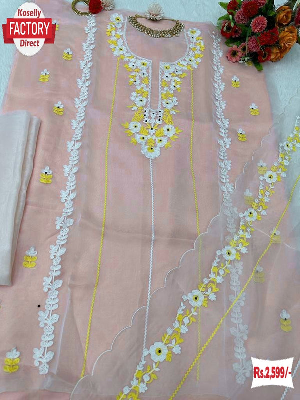 Pink Soft Organza Embroidered Kurtha Suruwal Piece