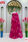 Hot Pink Organza Digital Printed Saree With Stone Work