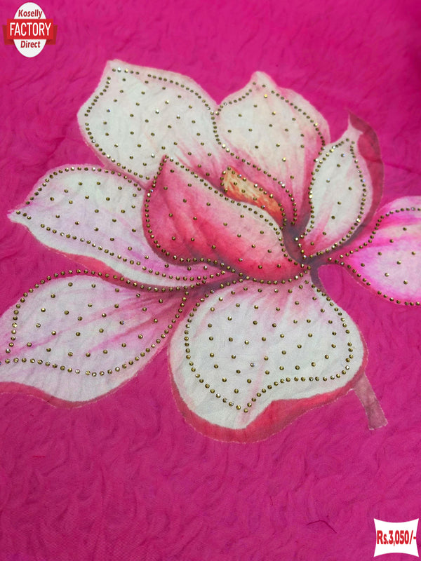 Hot Pink Organza Digital Printed Saree With Stone Work